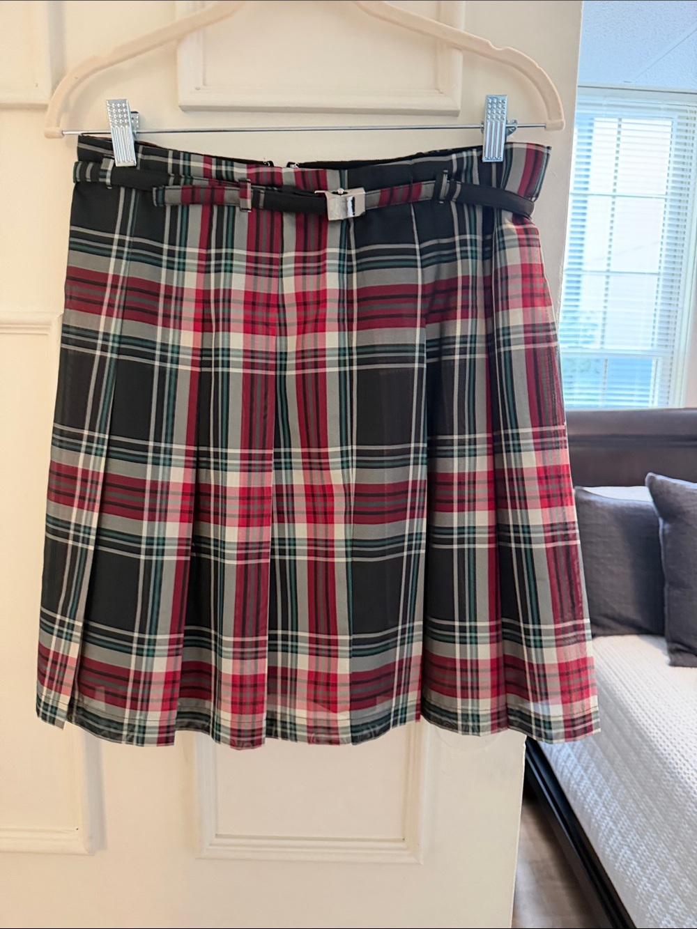 J. Crew Red and Black Tartan Pleated Mini Skirt
